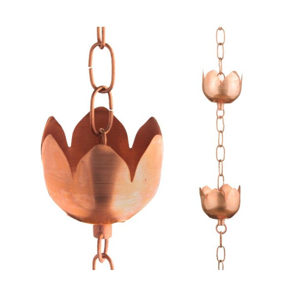 Copper Rain Chain with Tulip Style Cups for Gutter Downspout Replacement - Copper
