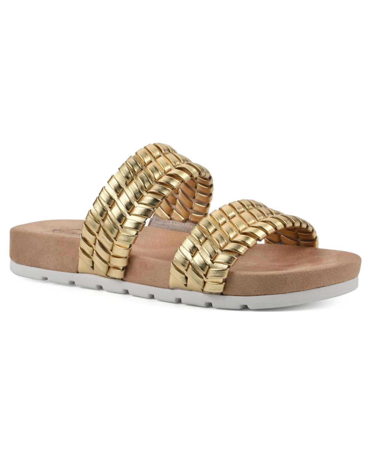 Shop Cliffs By White Mountain Thankful Woven Strap Sandals In Gold Metallic Smooth