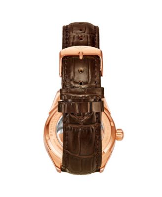Men's Automatic Self Wind Pink Case, Silver Dial, Brown Leather Strap Watch