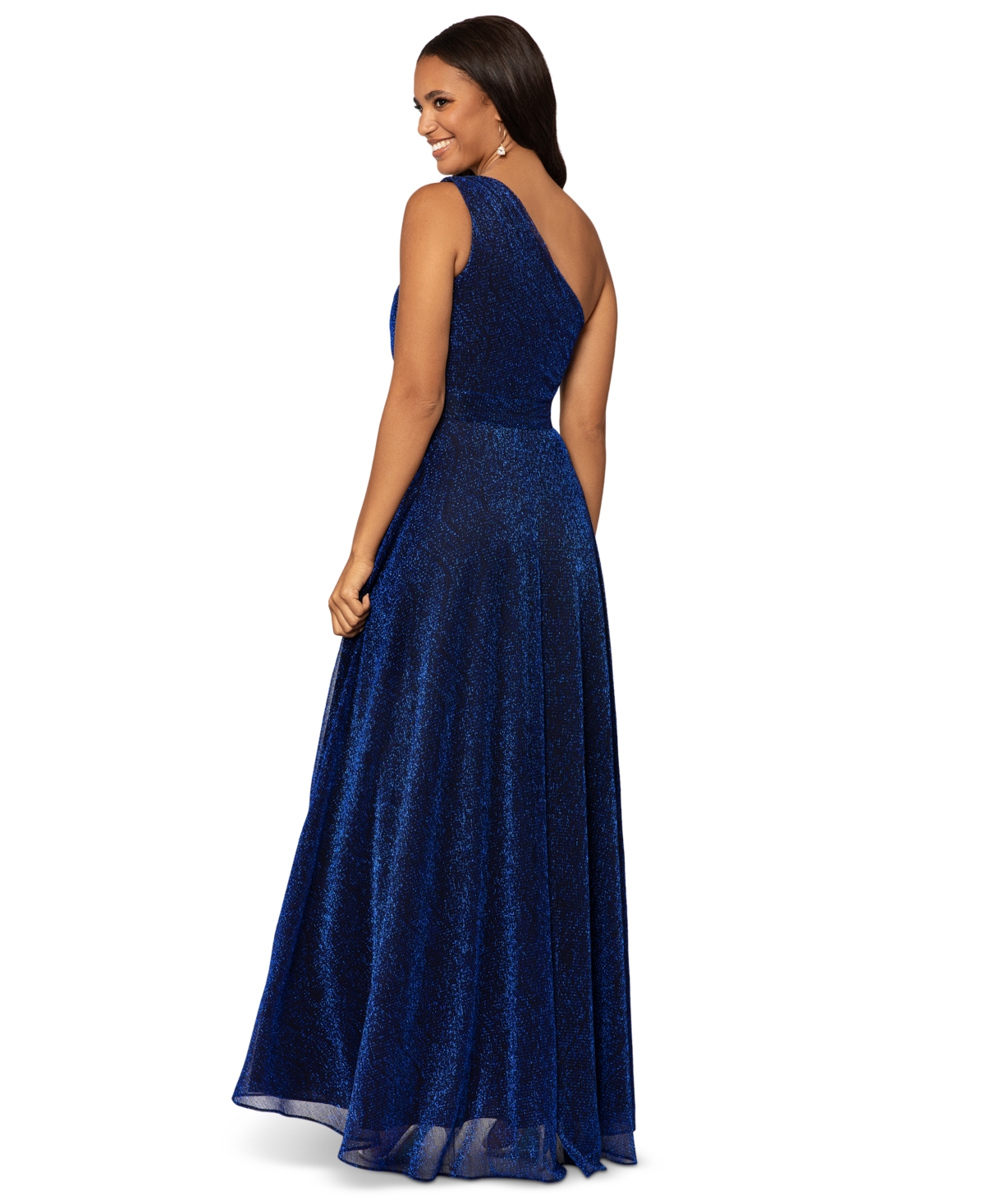 Shop Betsy & Adam Women's Glitter One-shoulder Cut-out Gown In Royal