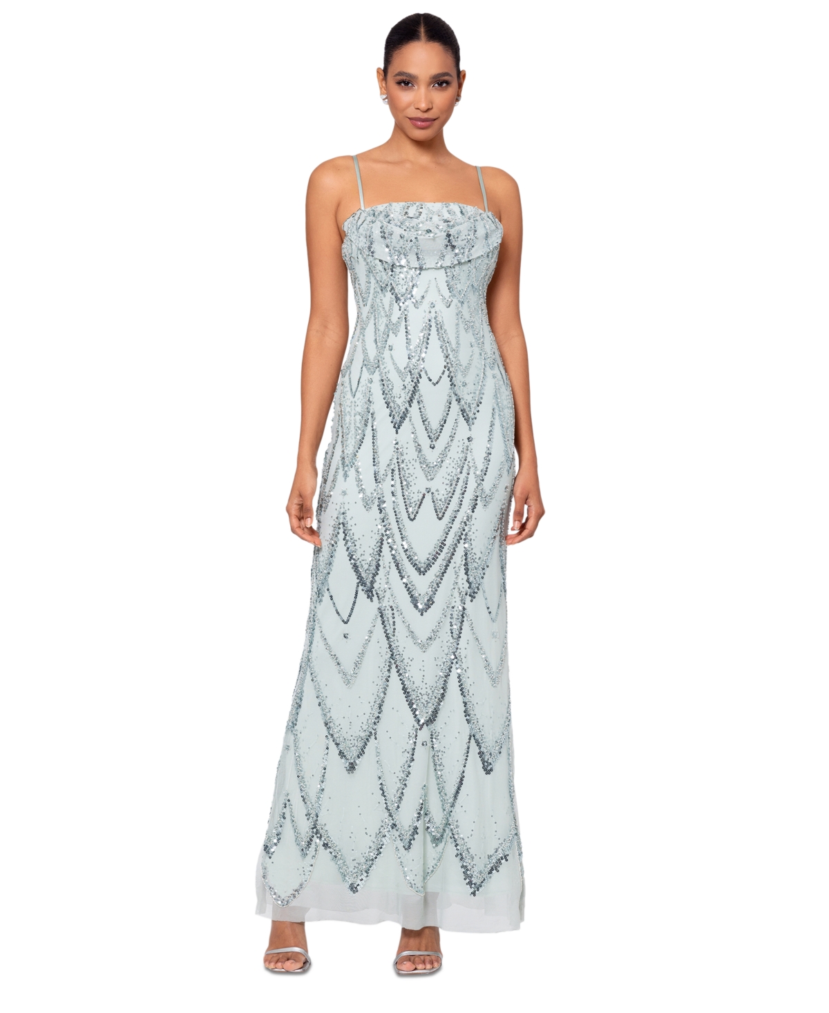 Women's Sequin-Embellished Draped-Neck Gown - Sage