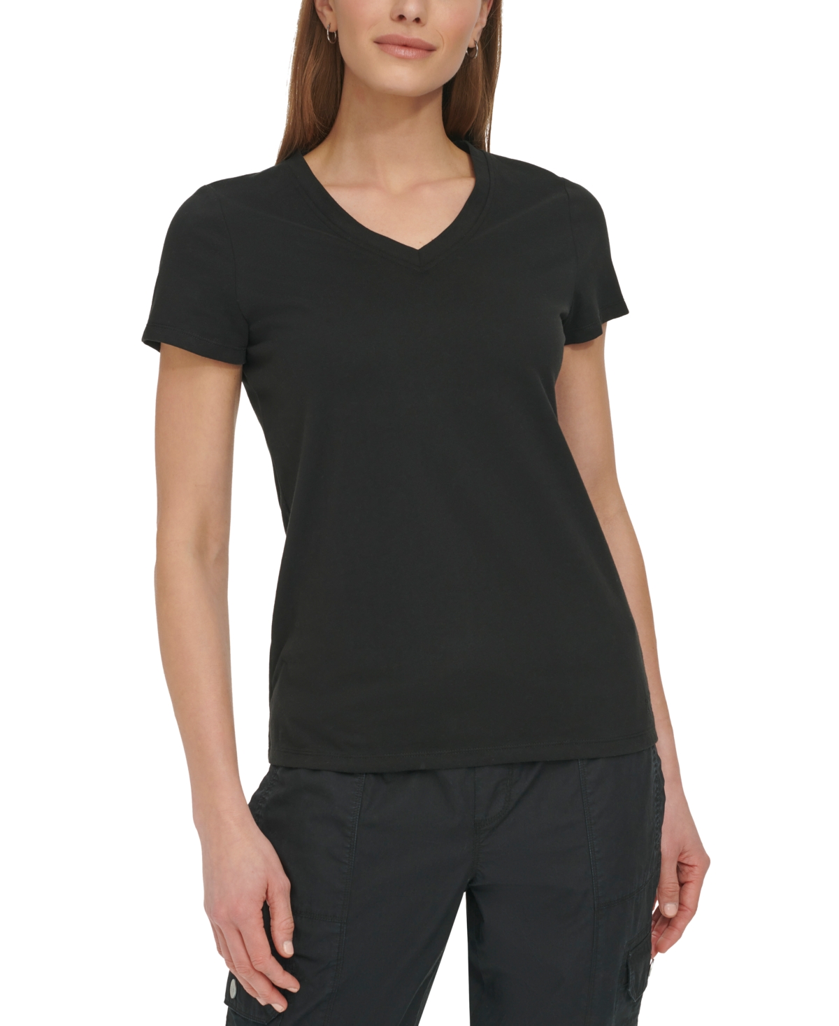 Shop Dkny Sport Women's V-neck Short-sleeve T-shirt In Black