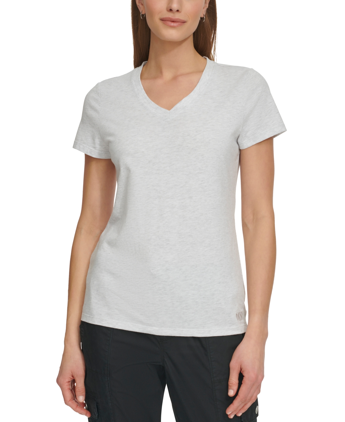 Shop Dkny Sport Women's V-neck Short-sleeve T-shirt In Optic Heather