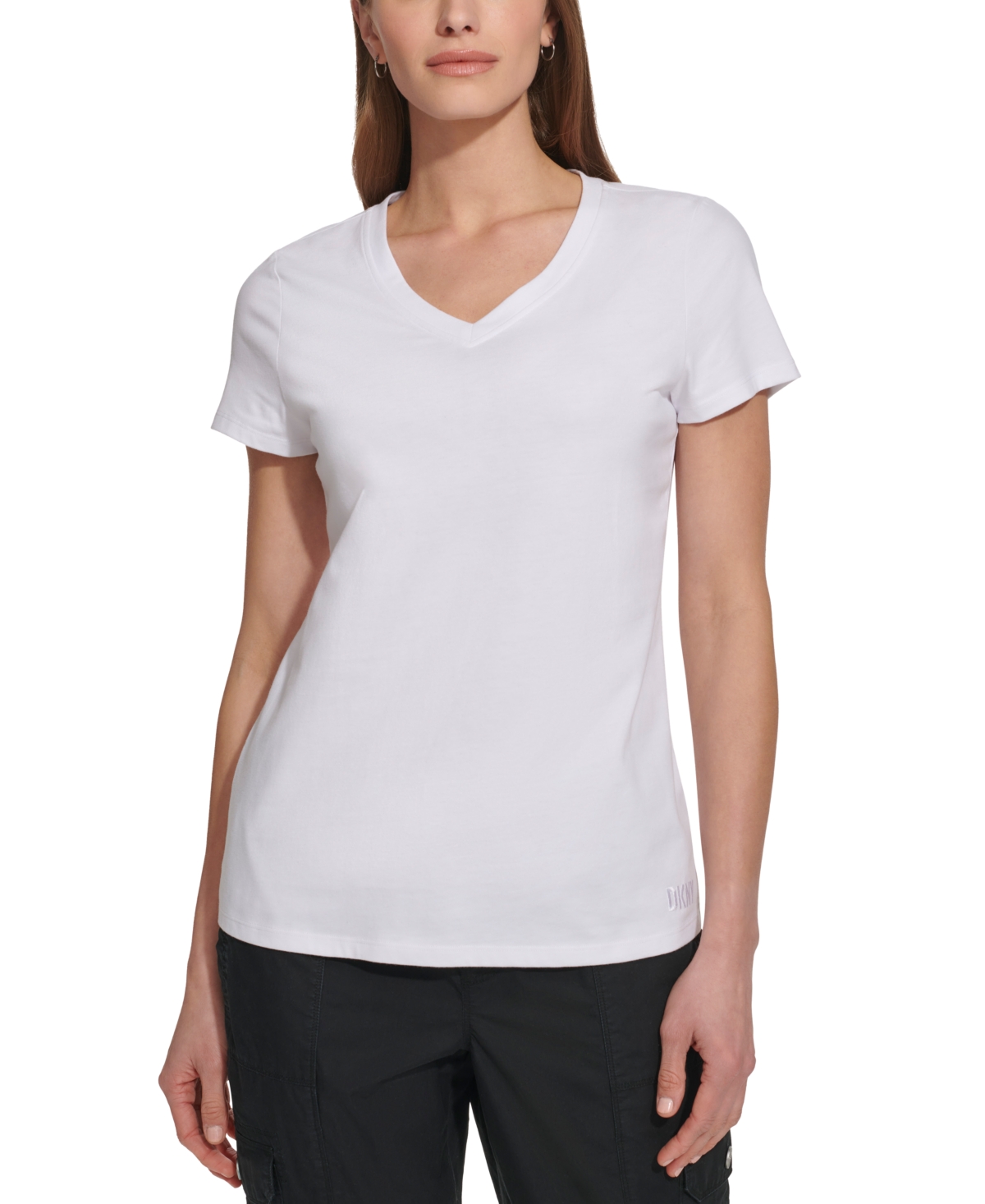 Shop Dkny Sport Women's V-neck Short-sleeve T-shirt In White