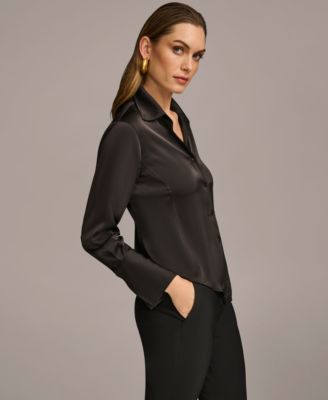 Petite Button Front Point Hem Top