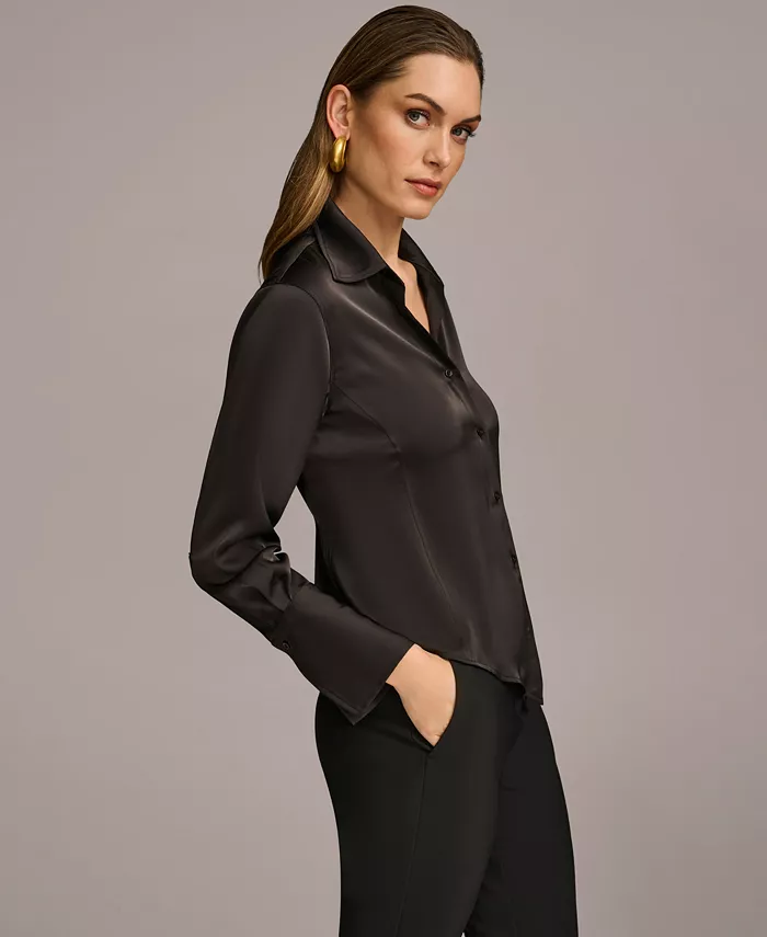 Women's Button-Front Point Hem Top - thumbnail 10