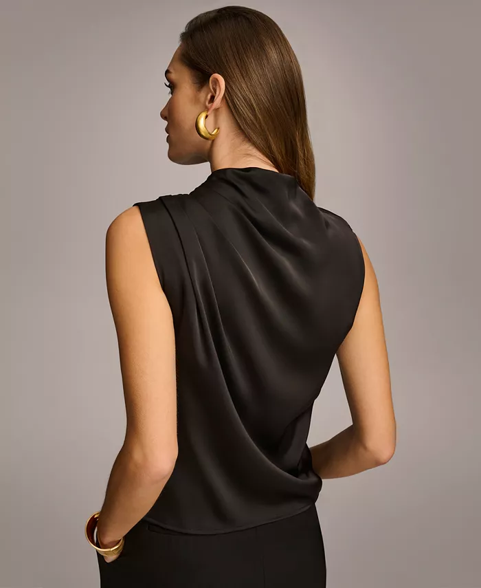 Women's Draped High Neck Sleeveless Top, Regular & Petite Sizes - thumbnail 7