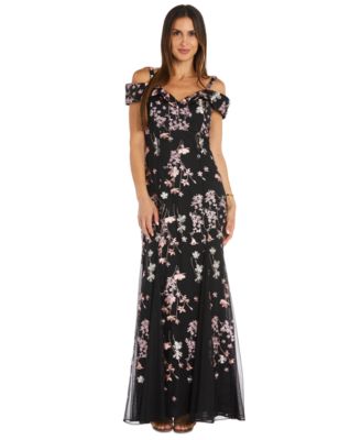 R & M Richards - Women's Floral Cold-Shoulder Mermaid Gown