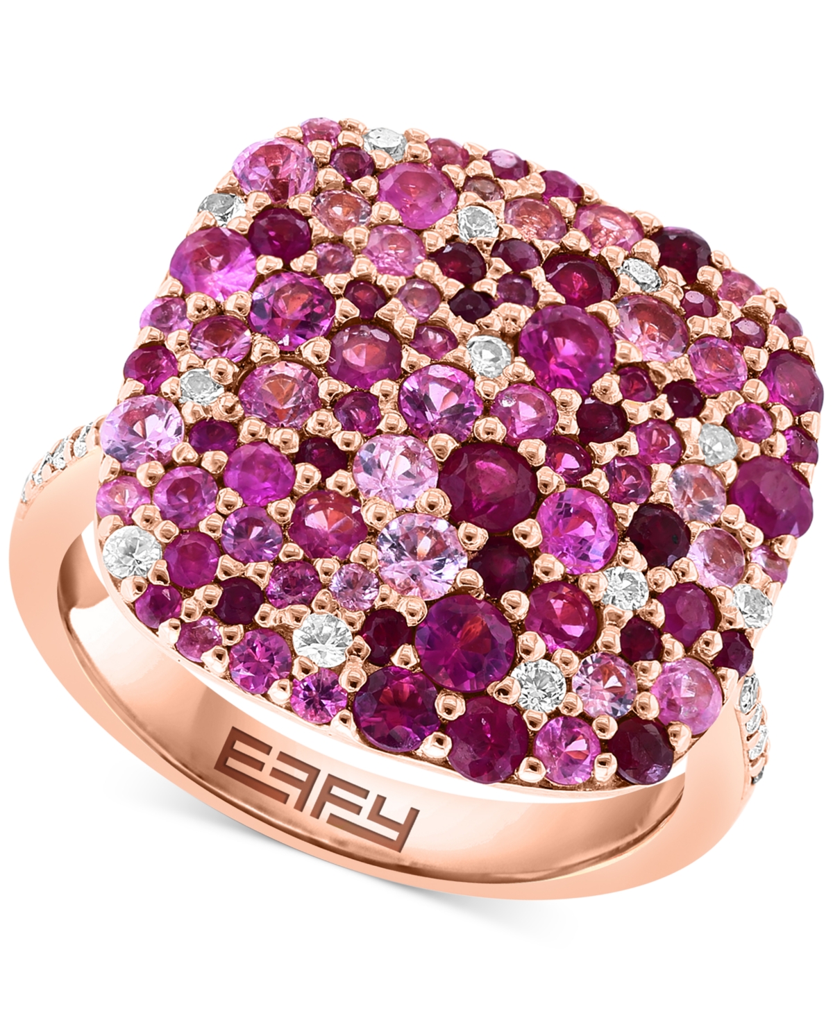 Shop Effy Collection Effy Multi-gemstone (2-3/4 Ct. T.w.) & Diamond (1/10 Ct. T.w.) Cluster Ring In Rose Gold-plated Silv In Gold Over Silver