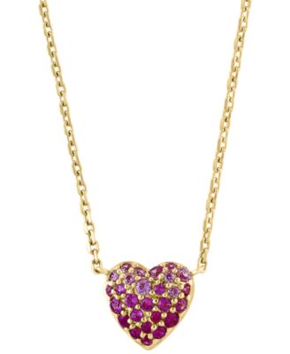 EFFY&reg; Pink Sapphire (1/3 ct. t.w.) & Ruby (3/8 ct. t.w.) Heart Ombr&eacute; Cluster Pendant Necklace in 14k Gold, 18" + 1" extender