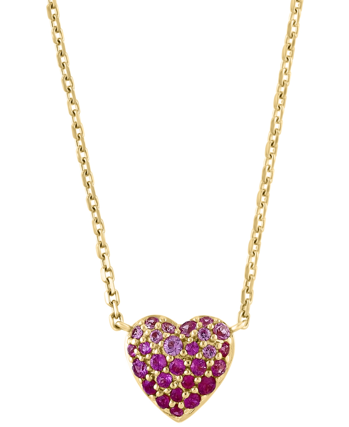Effy Pink Sapphire (1/3 ct. t.w.) & Ruby (3/8 ct. t.w.) Heart Ombre Cluster Pendant Necklace in 14k Gold, 18