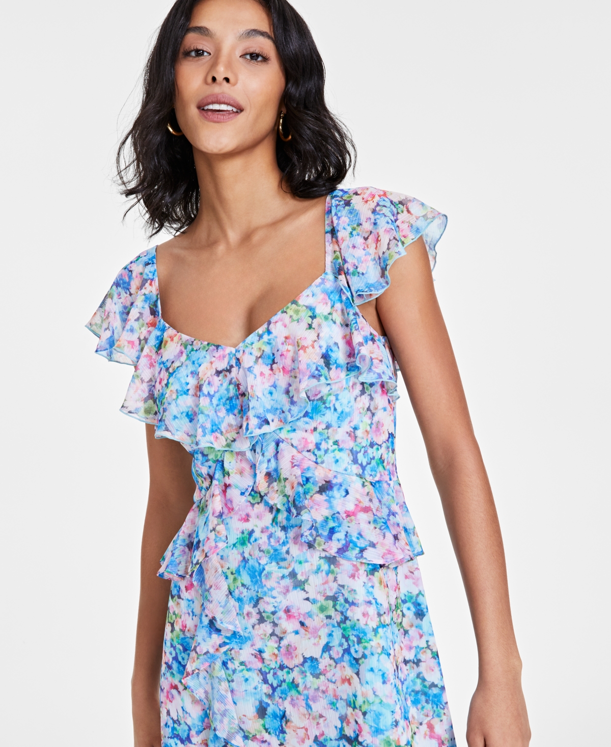 Shop Bar Iii Women's Printed Ruffled Mini Dress, Created For Macy's In Lana Floral A