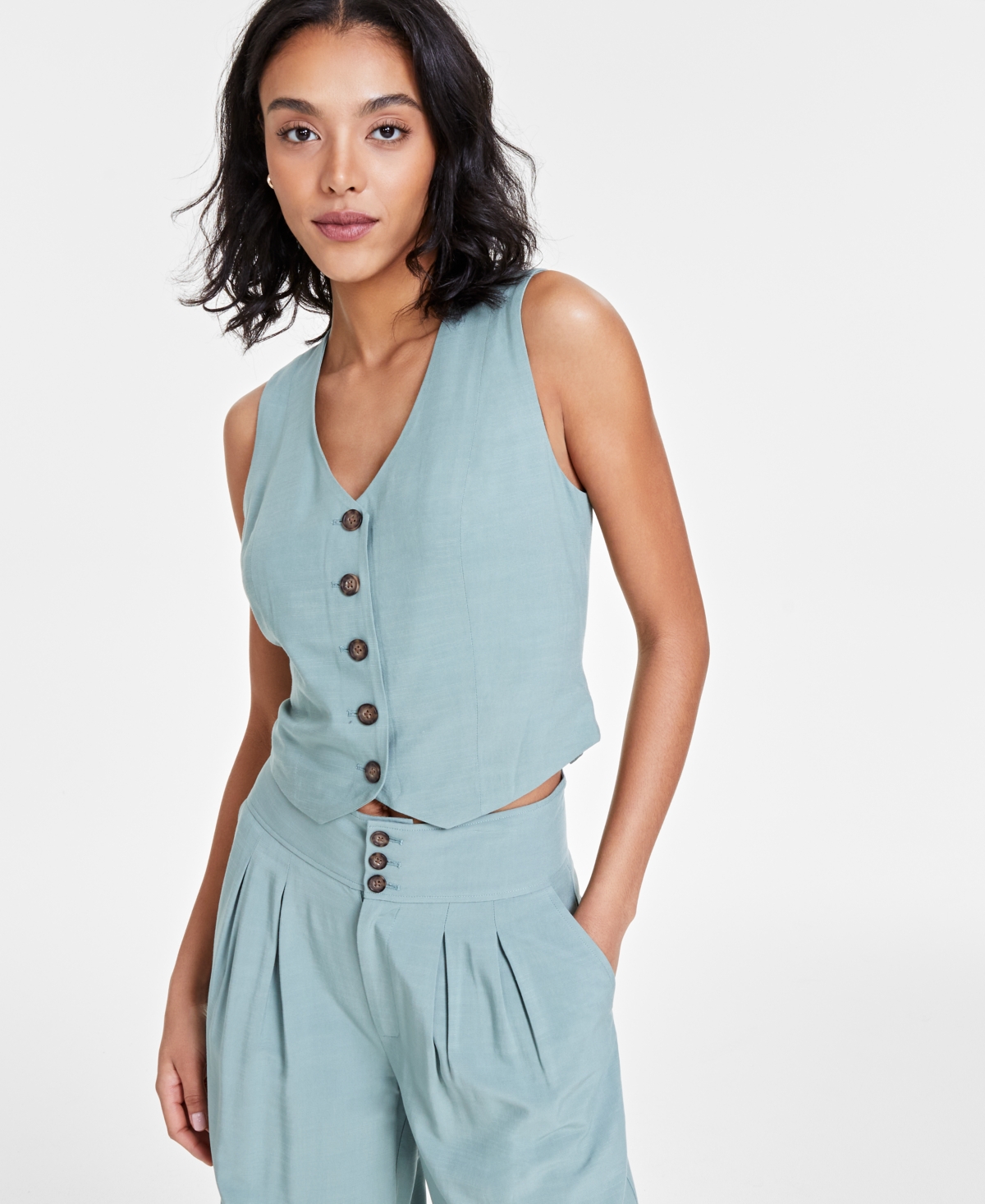 Bar Iii Women's Sleeveless Cropped Vest, Created For Macy's In Everglade Green