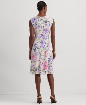 【Lauren Ralph Lauren】Floral Belted Crepe Dress Lauren Ralph Lauren Women's Floral Belted Crepe Dress - Macy's