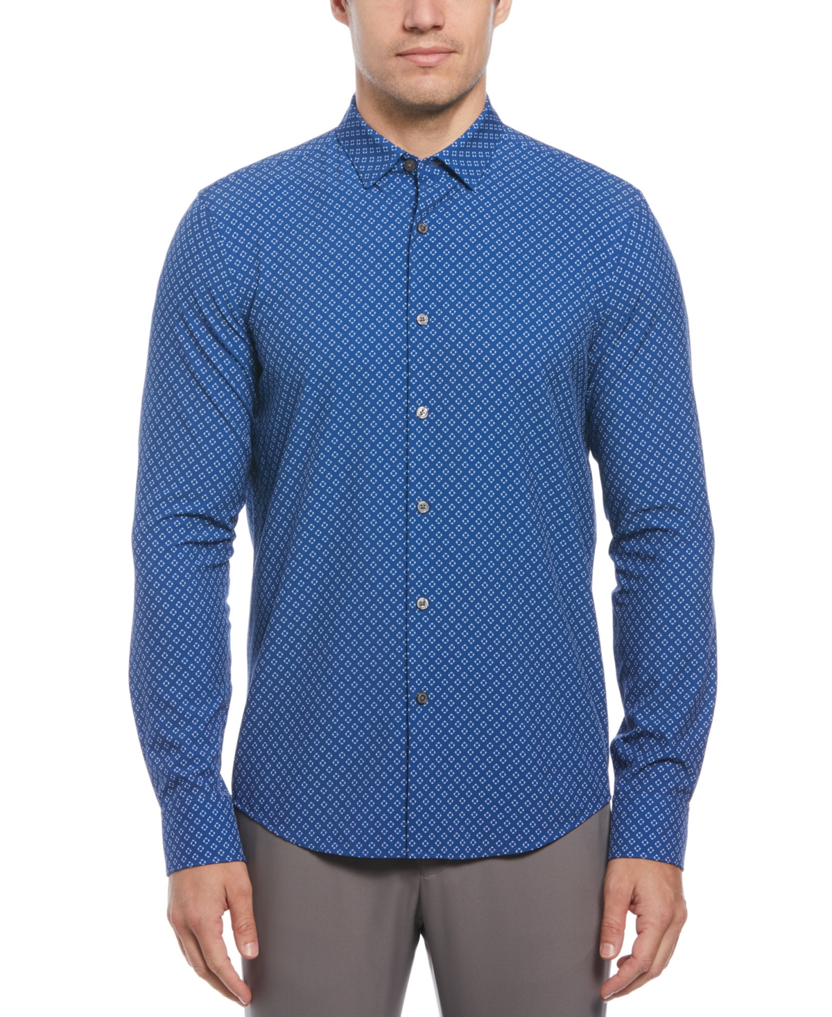 Men's Slim-Fit Stretch Diamond Geo-Print Button-Down Shirt - Blue Quartz