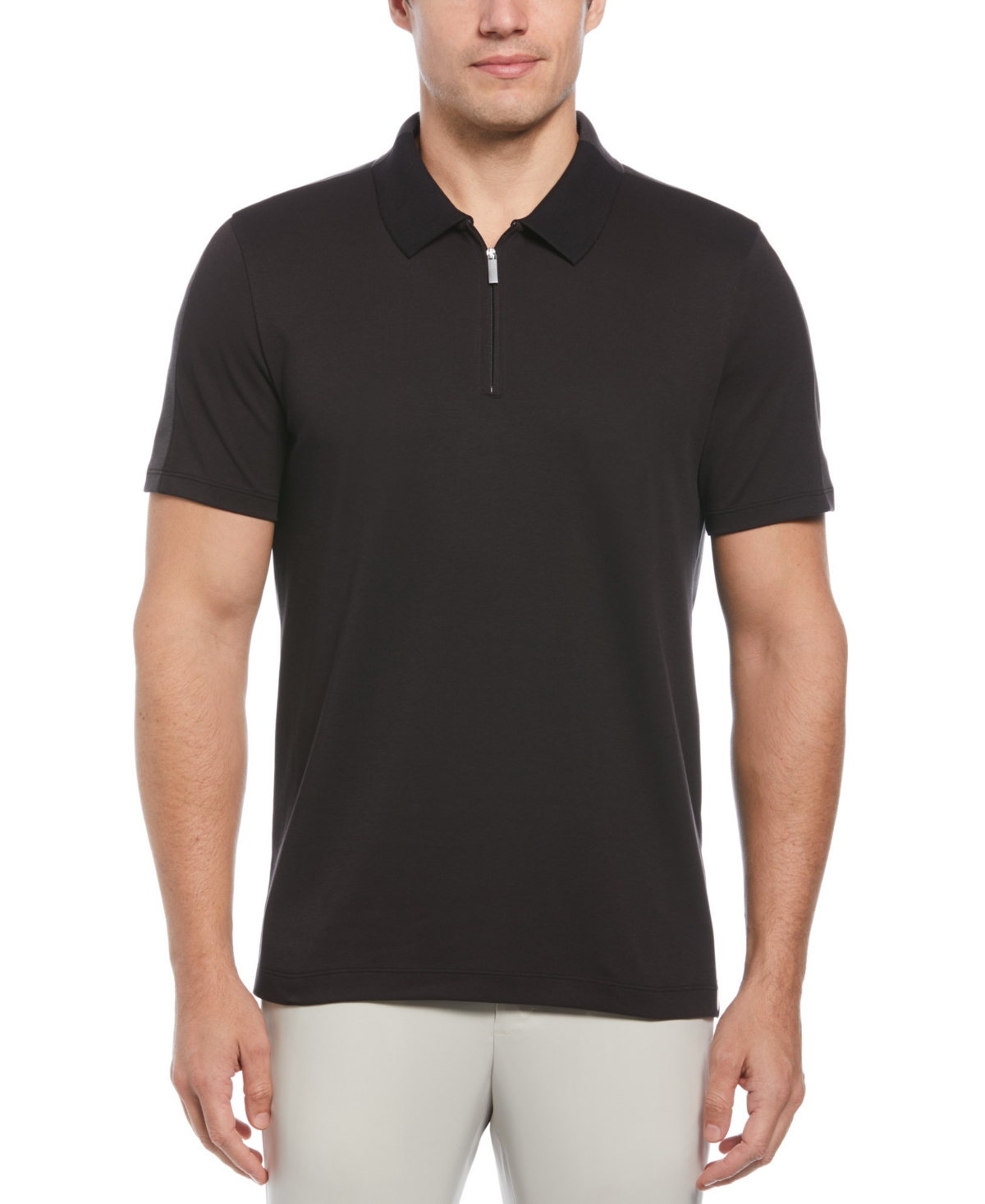 Men's Classic-Fit Stretch Split Colorblocked 1/4-Zip Polo Shirt - Black