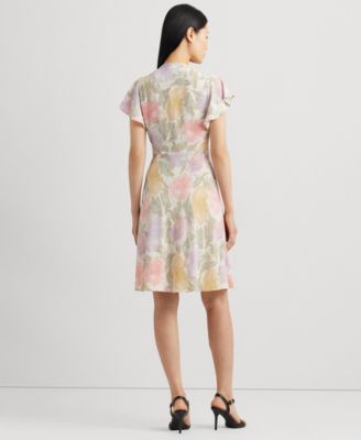 【Lauren Ralph Lauren】Floral Belted Crepe Dress LAUREN RALPH LAUREN Floral Belted Crepe Dress in Multi