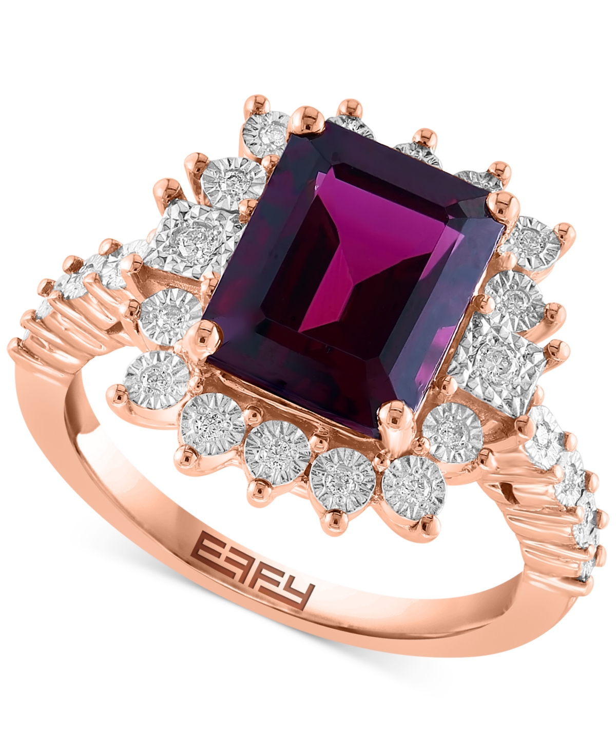 Effy Rhodolite (4-1/10 ct. t.w) & Diamond (1/6 ct. t.w.) Halo Ring in 14k Rose Gold - 14K Rose Gold