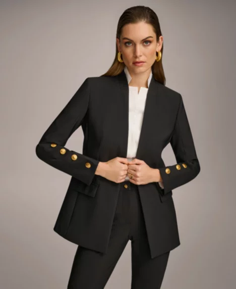 Women's Button Sleeve Blazer, Regular & Petite - Black