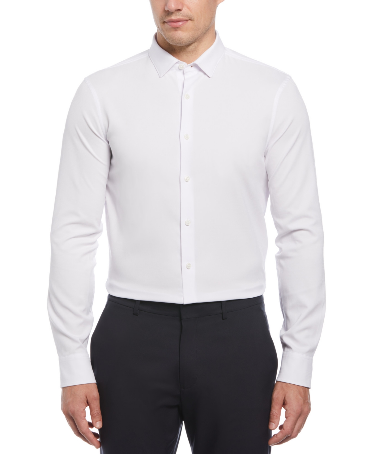 Shop Perry Ellis Men's Slim-fit Stretch Tonal Glen Plaid Button-down Shirt In Bright White