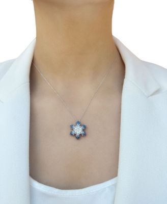 Ombr&eacute;&reg; Denim Ombr&eacute; (1-3/8 ct. t.w.) & White Sapphire (5/8 ct. t.w.) Snowflake Adjustable 20" Pendant Necklace in 14k White Gold