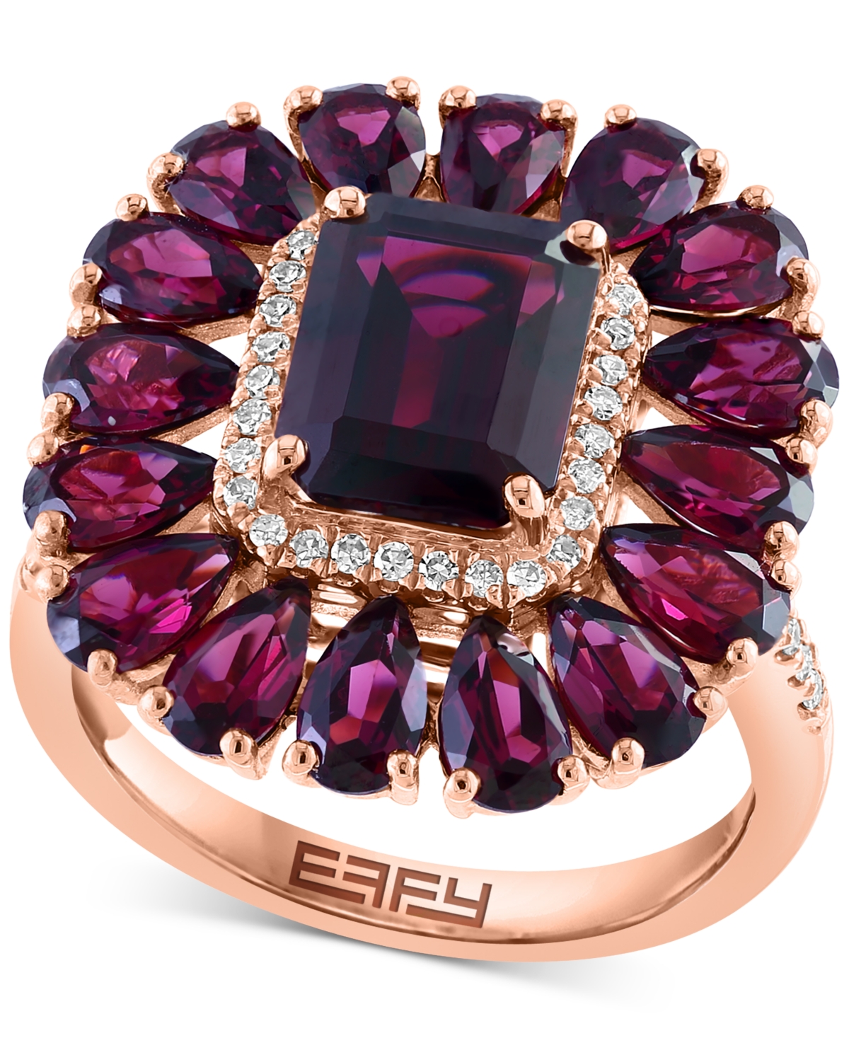 Shop Effy Collection Effy Rhodolite (7-1/10 Ct. T.w.) & Diamond (1/6 Ct. T.w.) Halo Ring In 14k Rose Gold