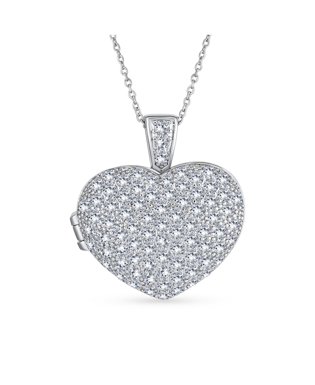 Large Pave Cz Puff Heart Shape Aromatherapy Essential Oil Perfume Diffuser Locket Pendant Necklace For Women For Teen - Silver
