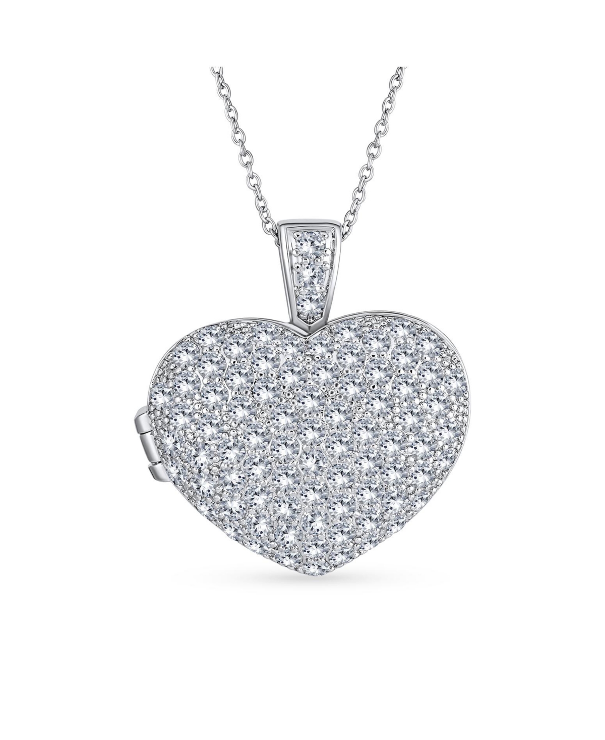 Large Pave Cz Puff Heart Shape Aromatherapy Essential Oil Perfume Diffuser Locket Pendant Necklace - Clear