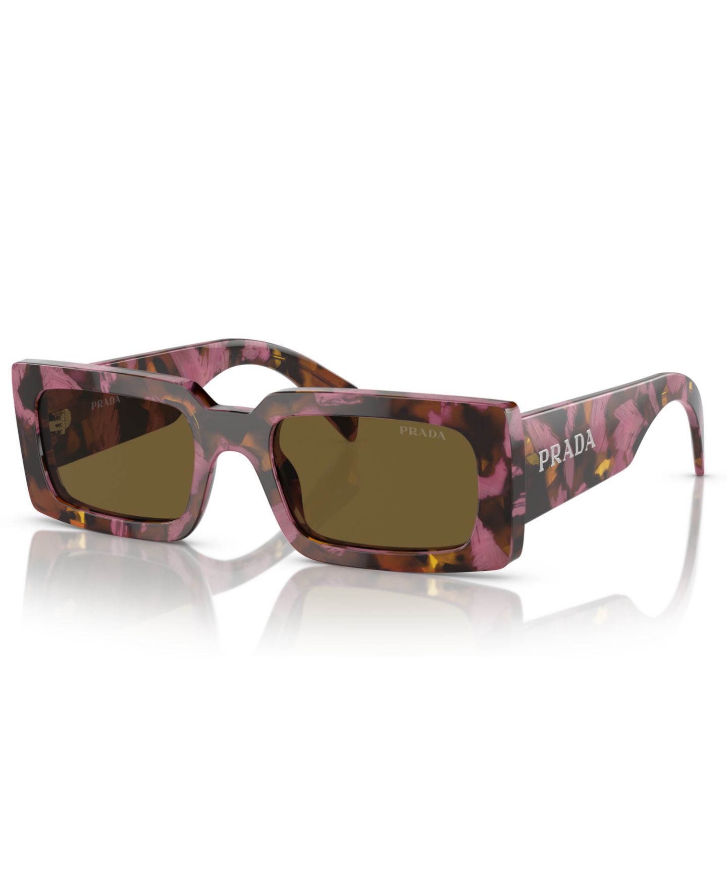 Женские солнцезащитные очки PRADA Lettering Rectangular Sunglasses, PR A07S, цвет: Красное дерево — фото 1