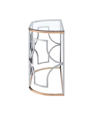 42" Metal, Glass Camille Modern Semi-Circle Glass Top Sofa Table