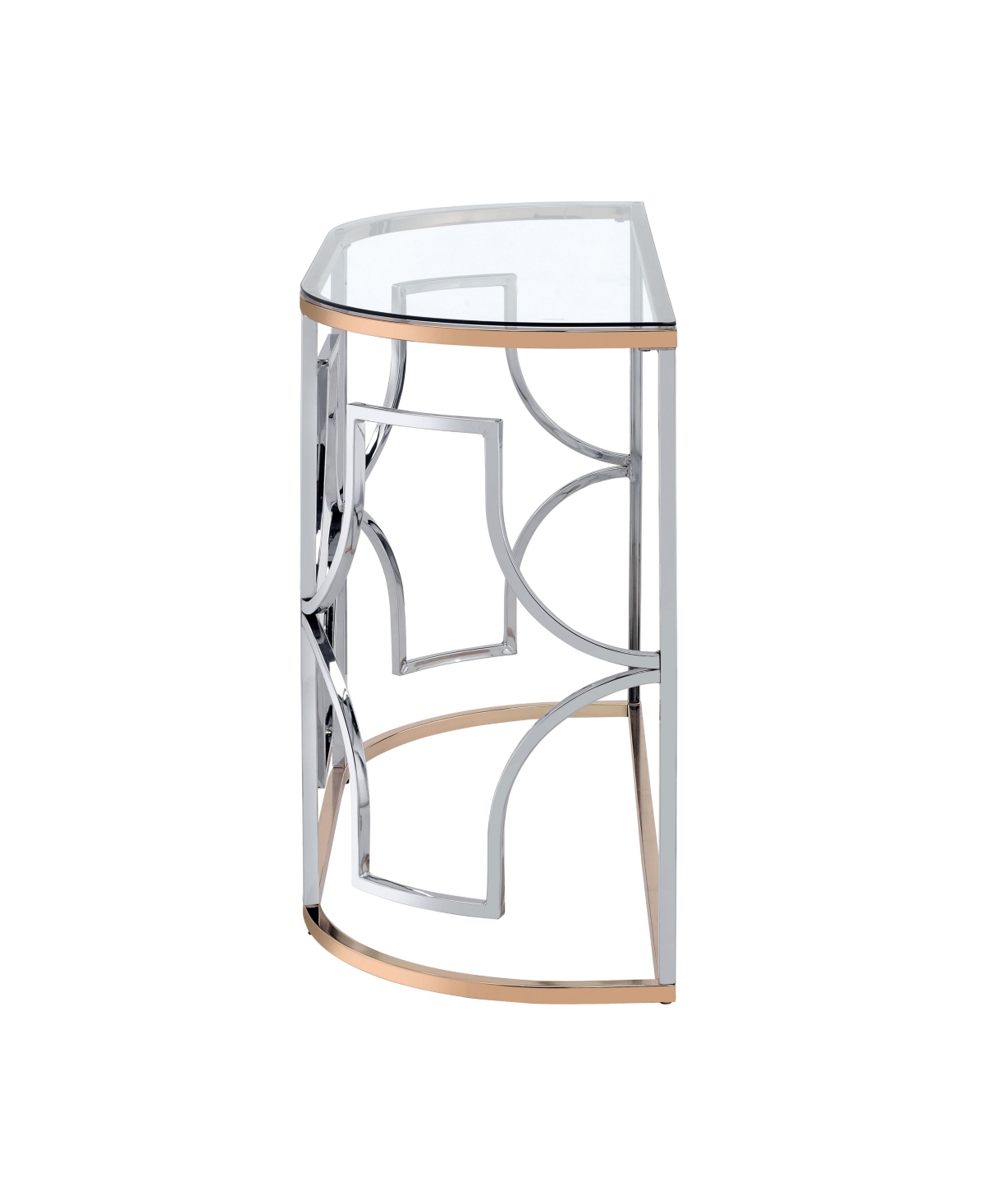 Furniture Of America 42" Metal, Glass Camille Modern Semi-circle Glass Top Sofa Table In Chrome And Gold