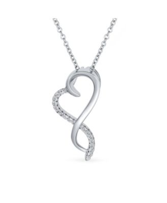 Ribbon Promise Love Twisted Ribbon Open Heart Shape Pave CZ Infinity Pendant Intertwining Heart Necklace  Sterling Silver