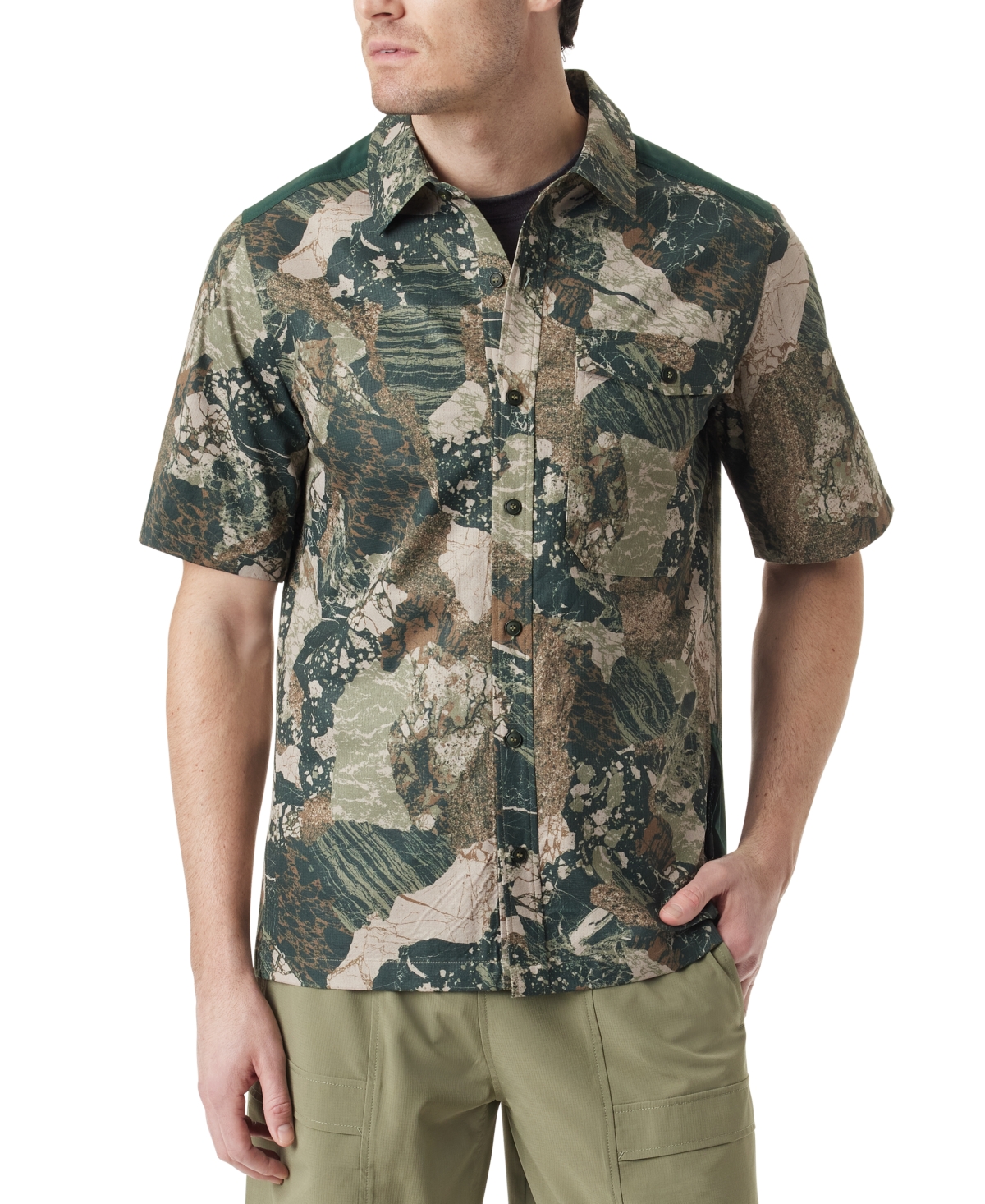Shop Bass Outdoor Men's Trailer A.c. Short Sleeve Shirt In Scarab Rock Camo