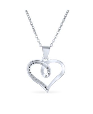 Delicate Pave Cubic Zirconia Accent CZ Twisted Ribbon Infinity Love Knot Open Heart Shape Pendant Necklace Sterling Silver