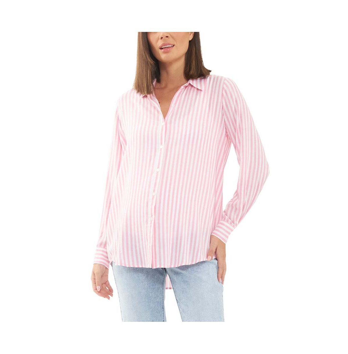Maternity Ripe Emmy Stripe Button Up Shirt Bubble Gum/White - Bubble gum/white