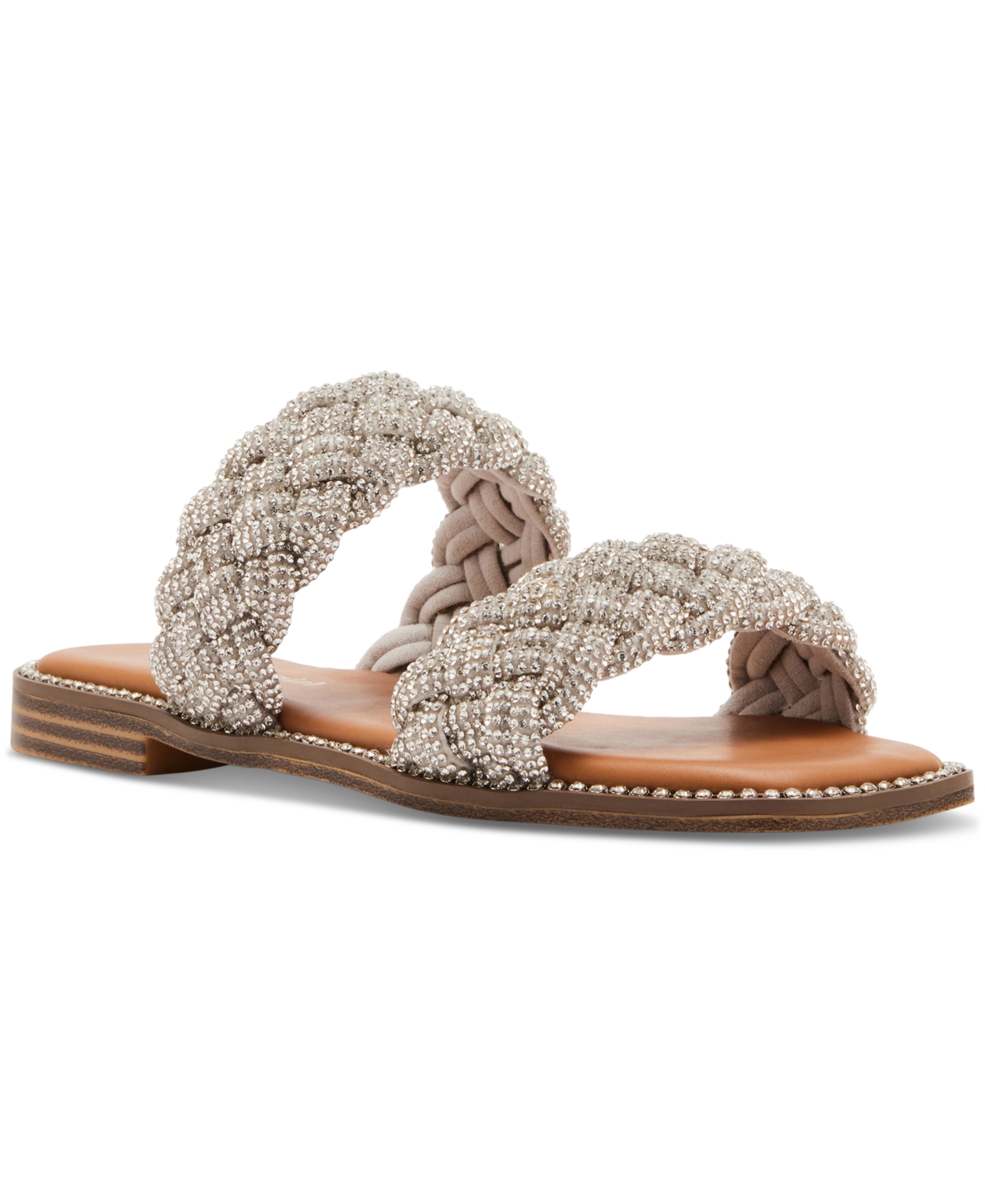 Piaa Braided Embellished Slide Flat Sandals - Crystal Rhinestone