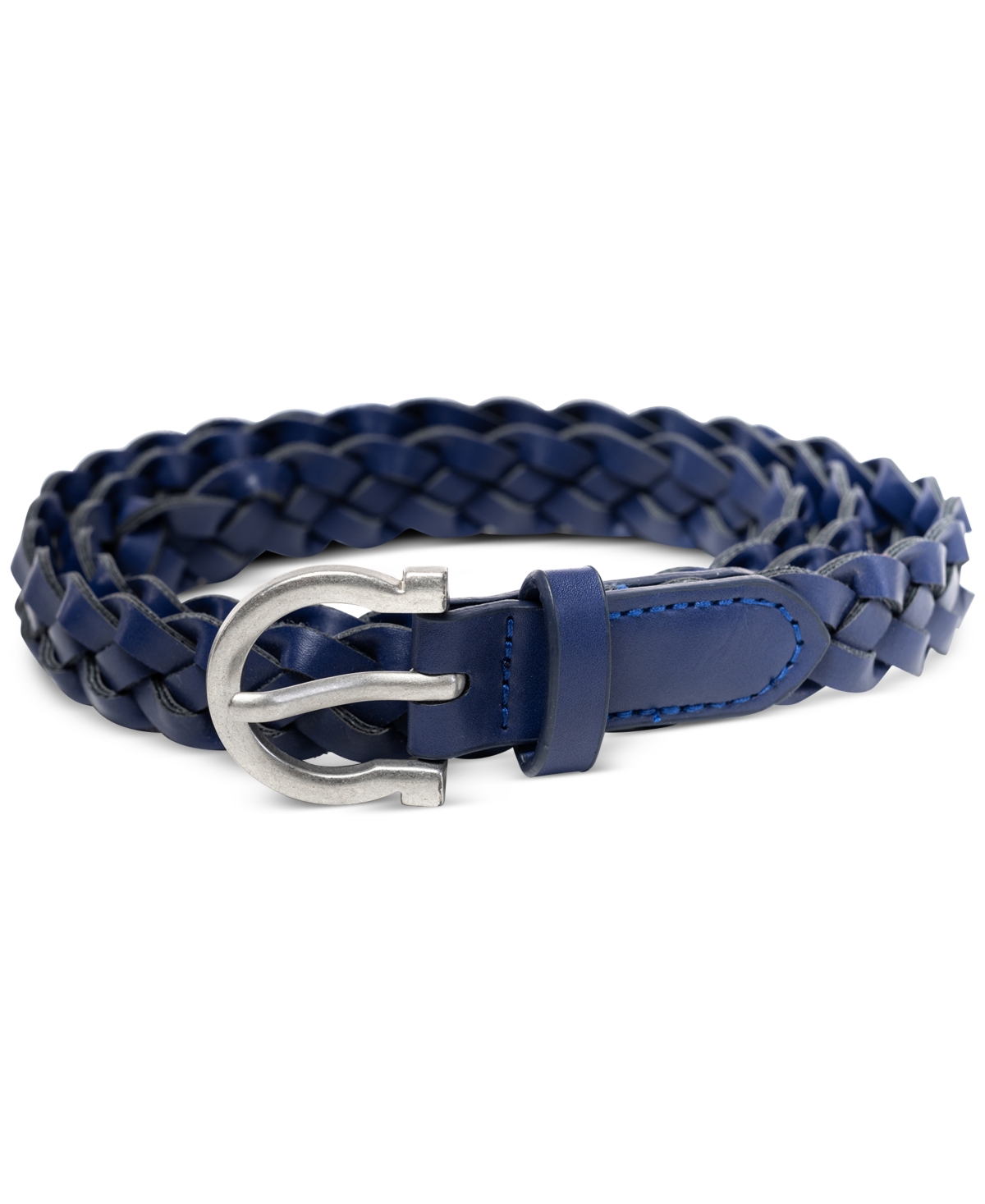 Style & Co Women's Braided Faux-leather Belt, Created For Macy's In Navy