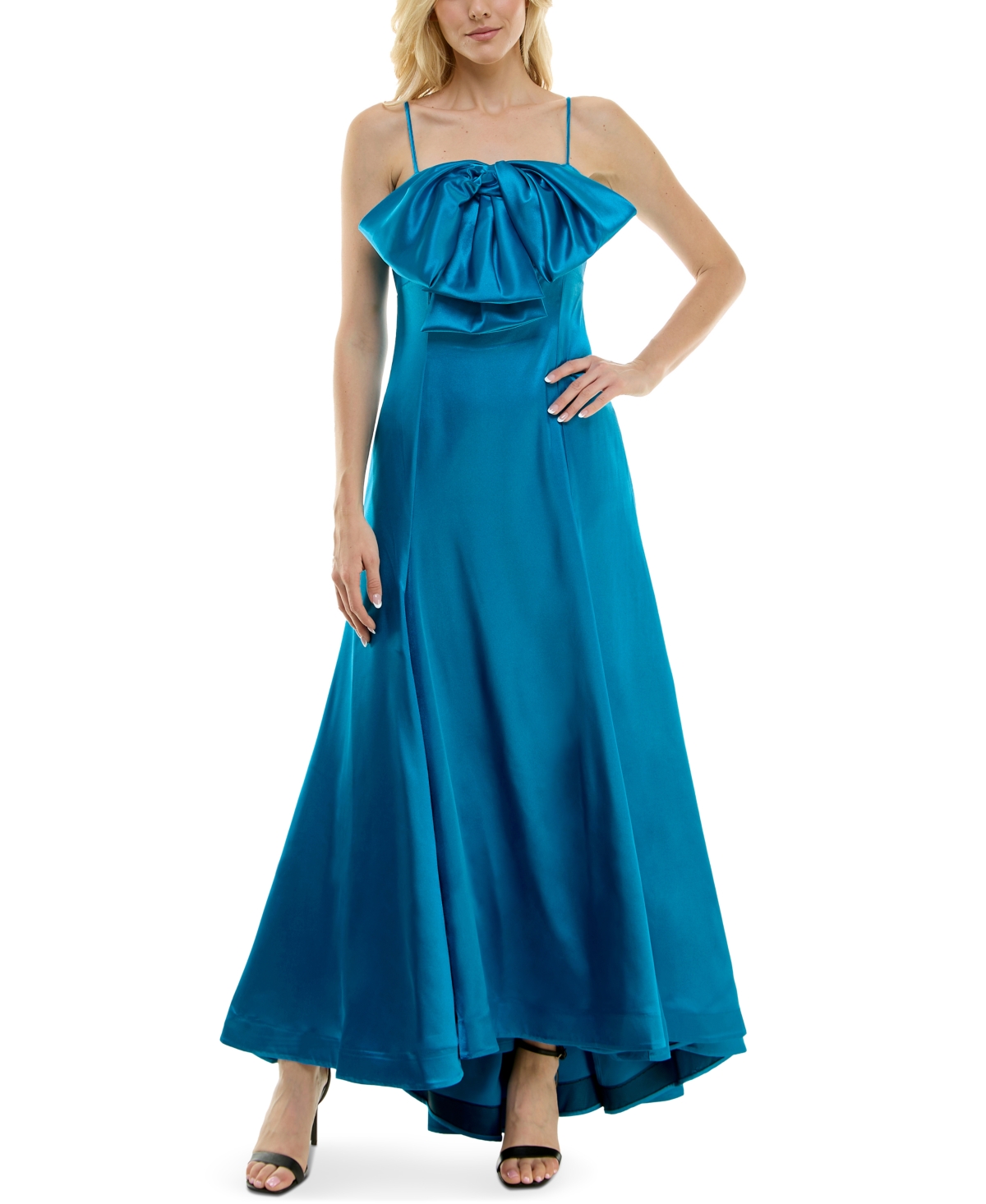 Shop Taylor Women's Exaggerated-bow Satin-stretch Ball Gown In Dazzling Ocean