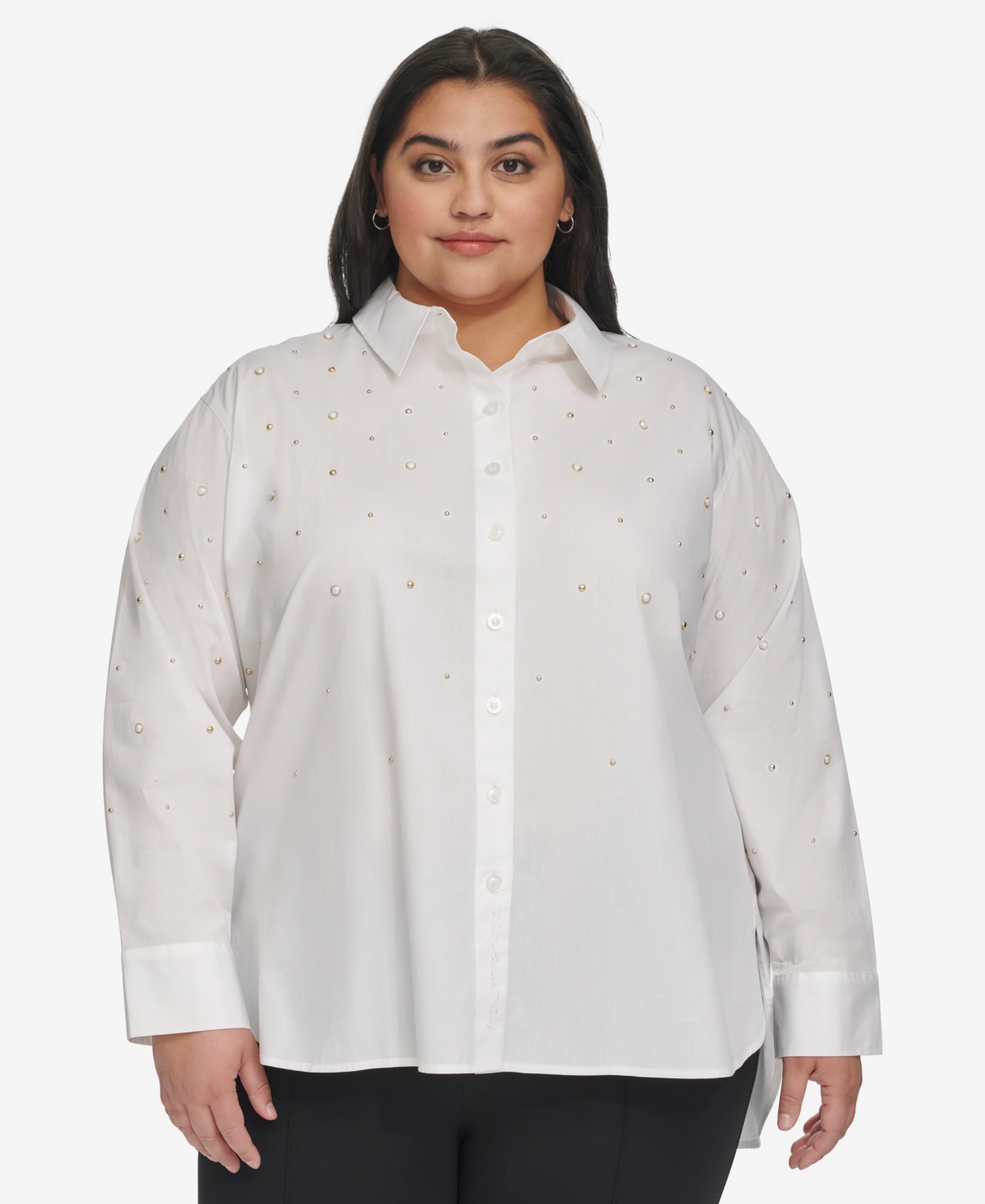 Shop Karl Lagerfeld Plus Size Imitation Pearl Blouse, First@macy's In White