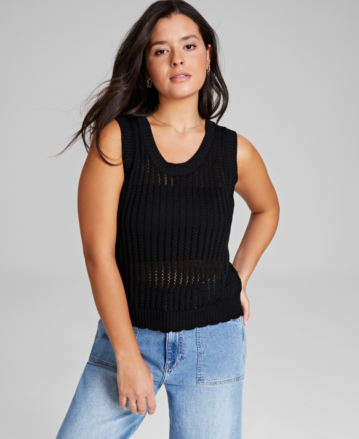 Shop And Now This Women's Scoop-neck Sleeveless Sweater Tank Top, Created For Macy's In Black