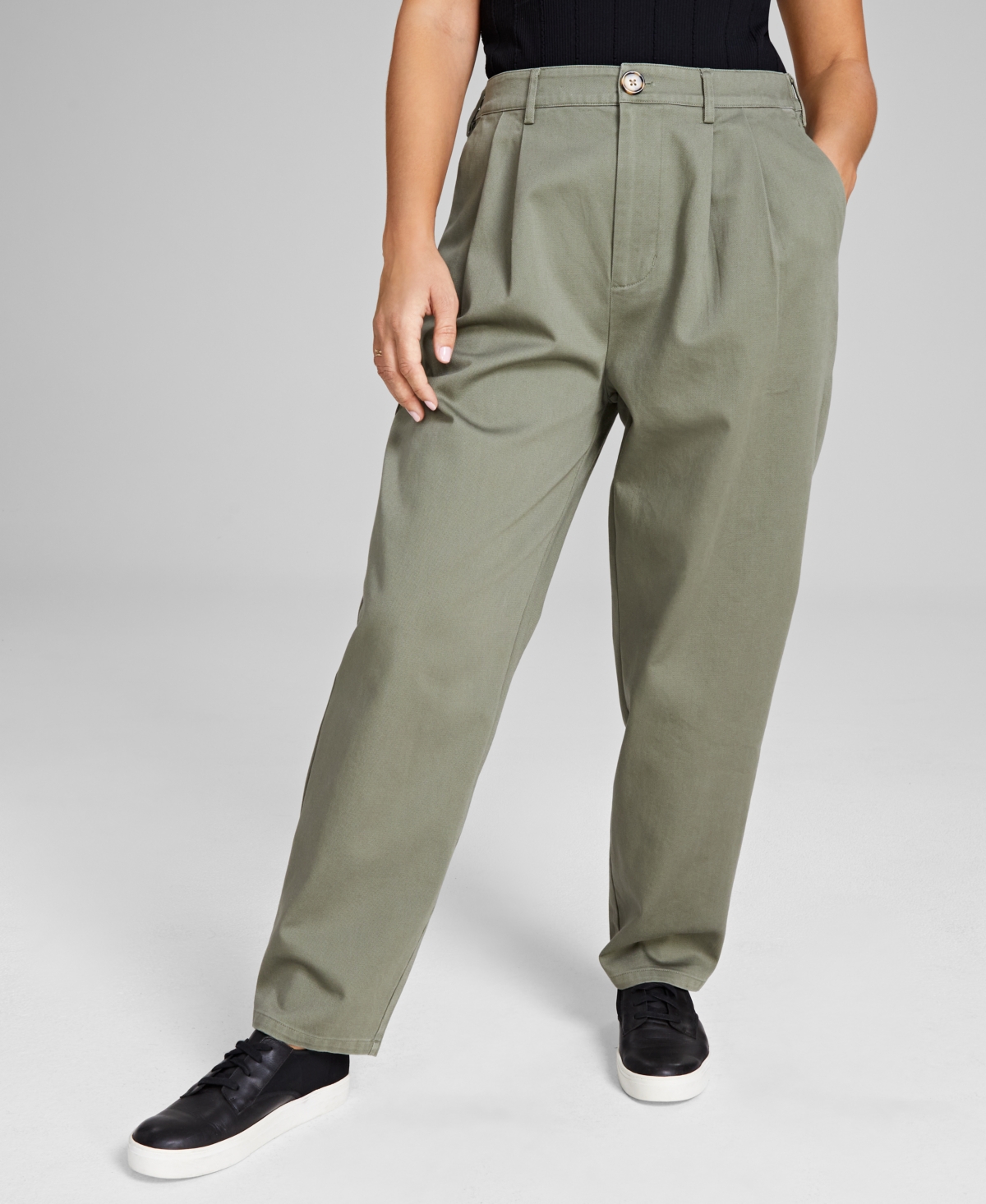 And Now This Women's Cotton High-rise Barrel Leg Twill Pants, Created For Macy's In Crushed Oregano