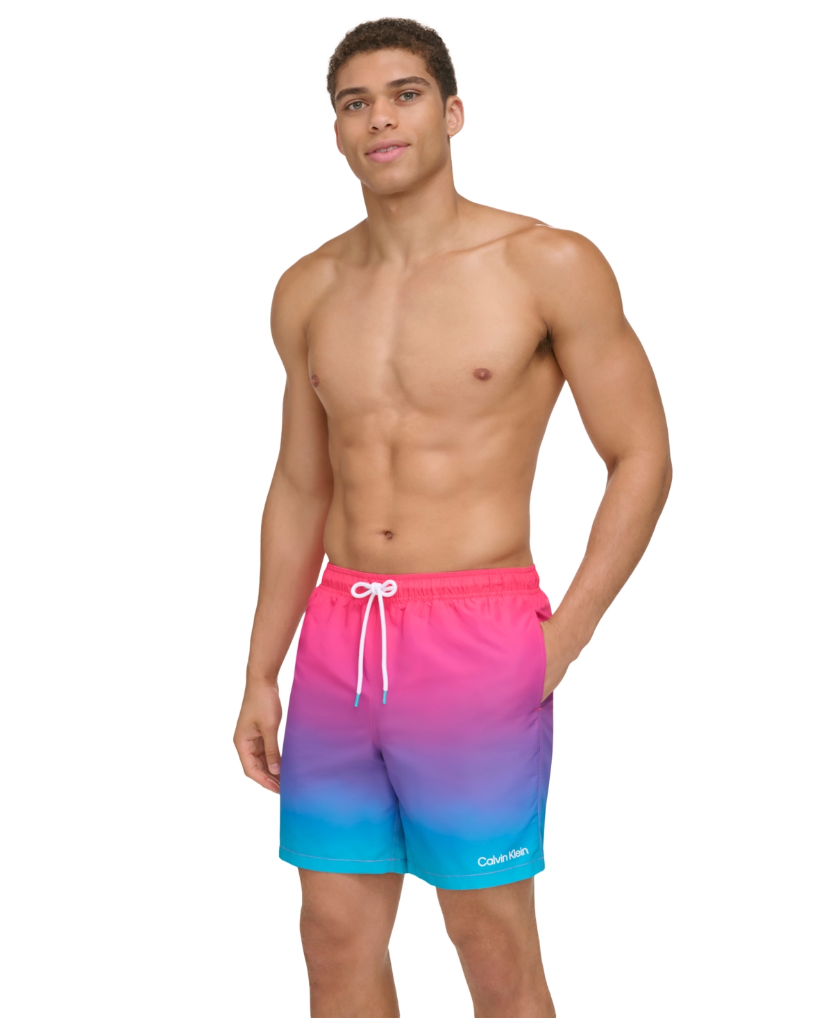 Shop Calvin Klein Men's Sky Gradient 7" Volley Swim Trunks In Pink