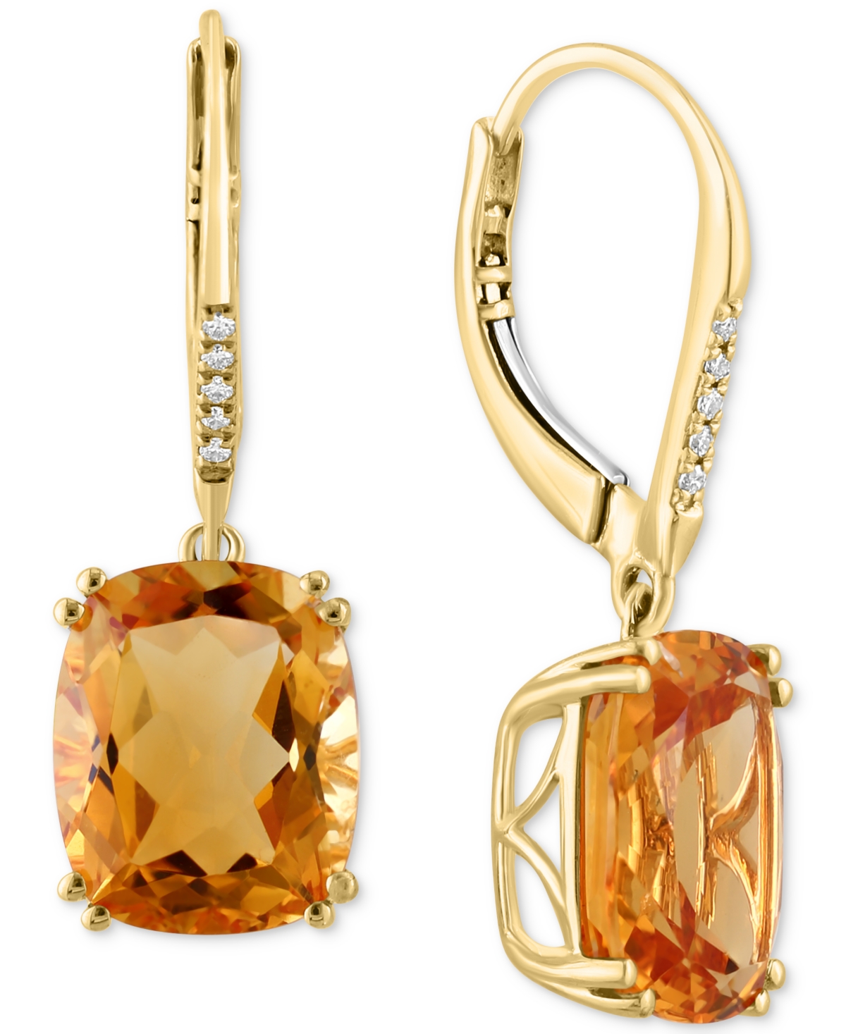 Effy Collection Citrine (8-1/4 Ct. T.w.) & Diamond (1/20 Ct. T.w.) Leverback Drop Earrings In 14k Gold In Yellow Gold