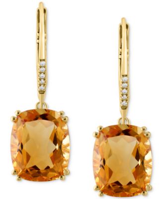 Citrine (8-1/4 ct. t.w.) & Diamond (1/20 ct. t.w.) Leverback Drop Earrings in 14k Gold