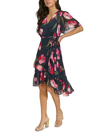 Calvin Klein Petite Flutter Sleeve Faux Wrap Dress Macy s