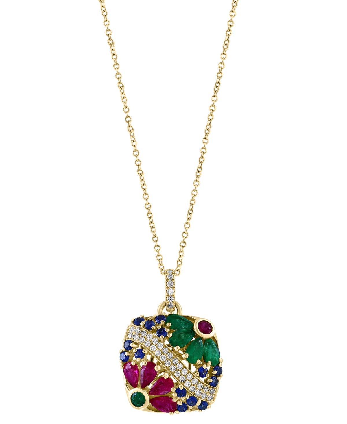 Effy Collection Effy Multi-gemstone (2-3/4 Ct. T.w.) & Diamond (1/4 Ct. T.w.) Flower Disc 18" Pendant Necklace In 14