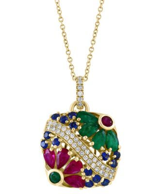 EFFY Collection - Multi-Gemstone (2-3/4 ct. t.w.) & Diamond (1/4 ct. t.w.) Flower Disc 18" Pendant Necklace in 14k Gold