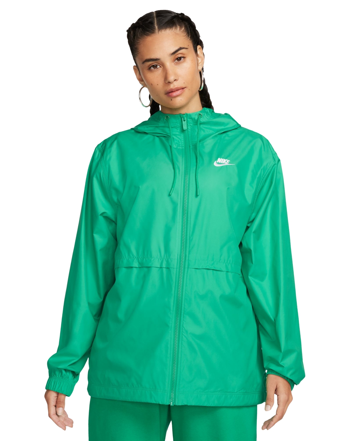 Shop Nike Women's Sportswear Essential Repel Woven Jacket In Stadium Green,white