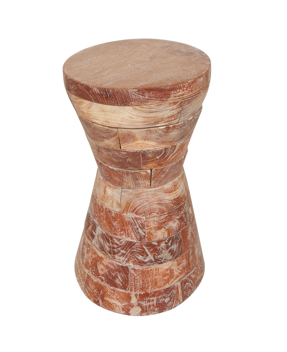 Shop Rosemary Lane 14" X 14" X 19" Teak Wood Geometric Handmade Stacked Wood Pieces Hourglass Accent Table In Brown