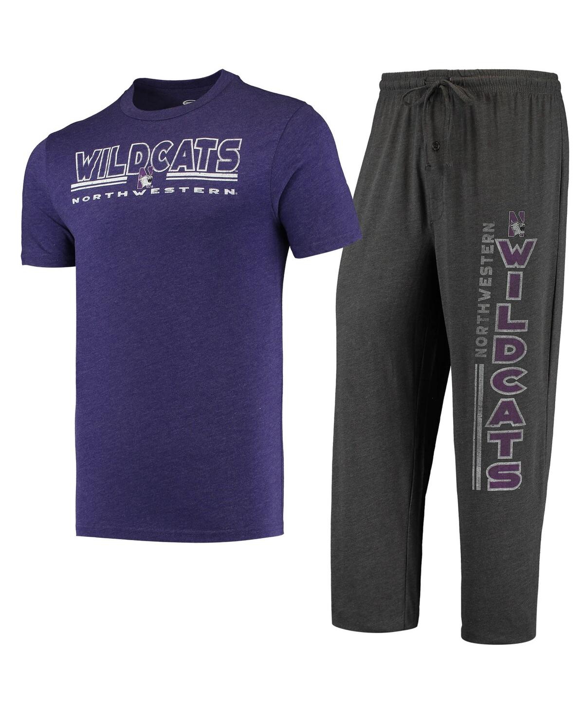 Shop Concepts Sport Men's  Heathered Charcoal, Purple Distressed Northwestern Wildcats Meter T-shirt And P In Heathered Charcoal,purple